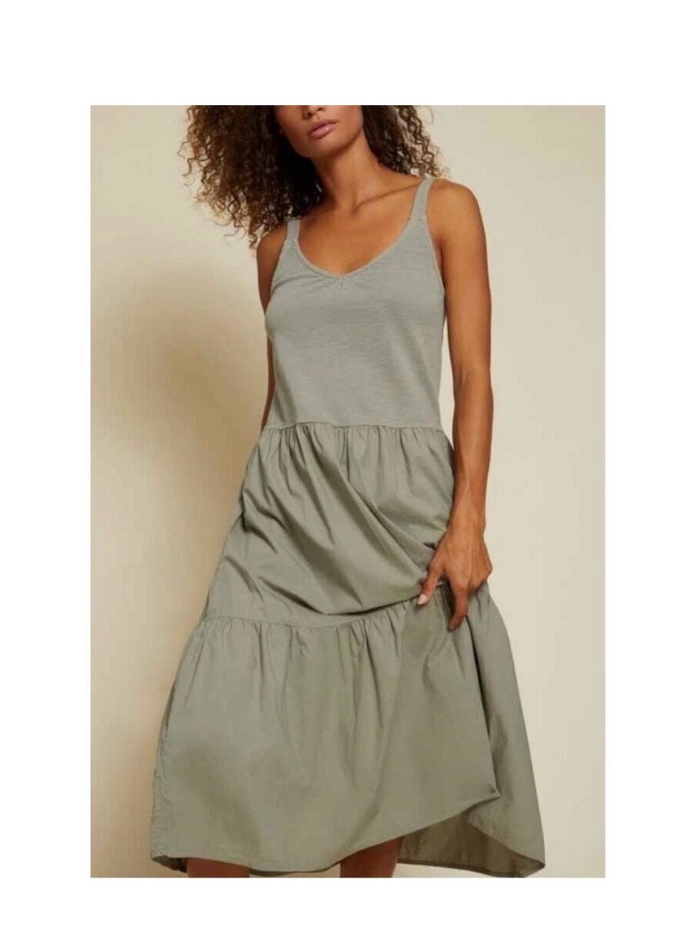 Nation LTD Sleeveless Tiered Midi Dress in Sage Green